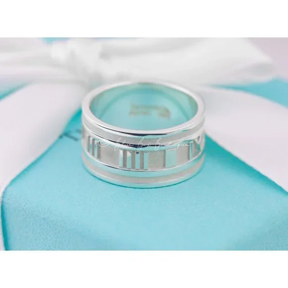 Tiffany & Co. Ring Men's Silver Atlas Roman Numerals Wide Band Vintage 1995 - Picture 6 of 10